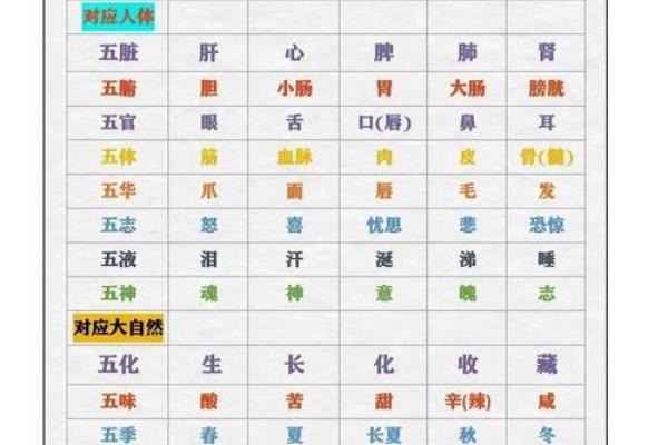五行对照表使用技巧及其应用